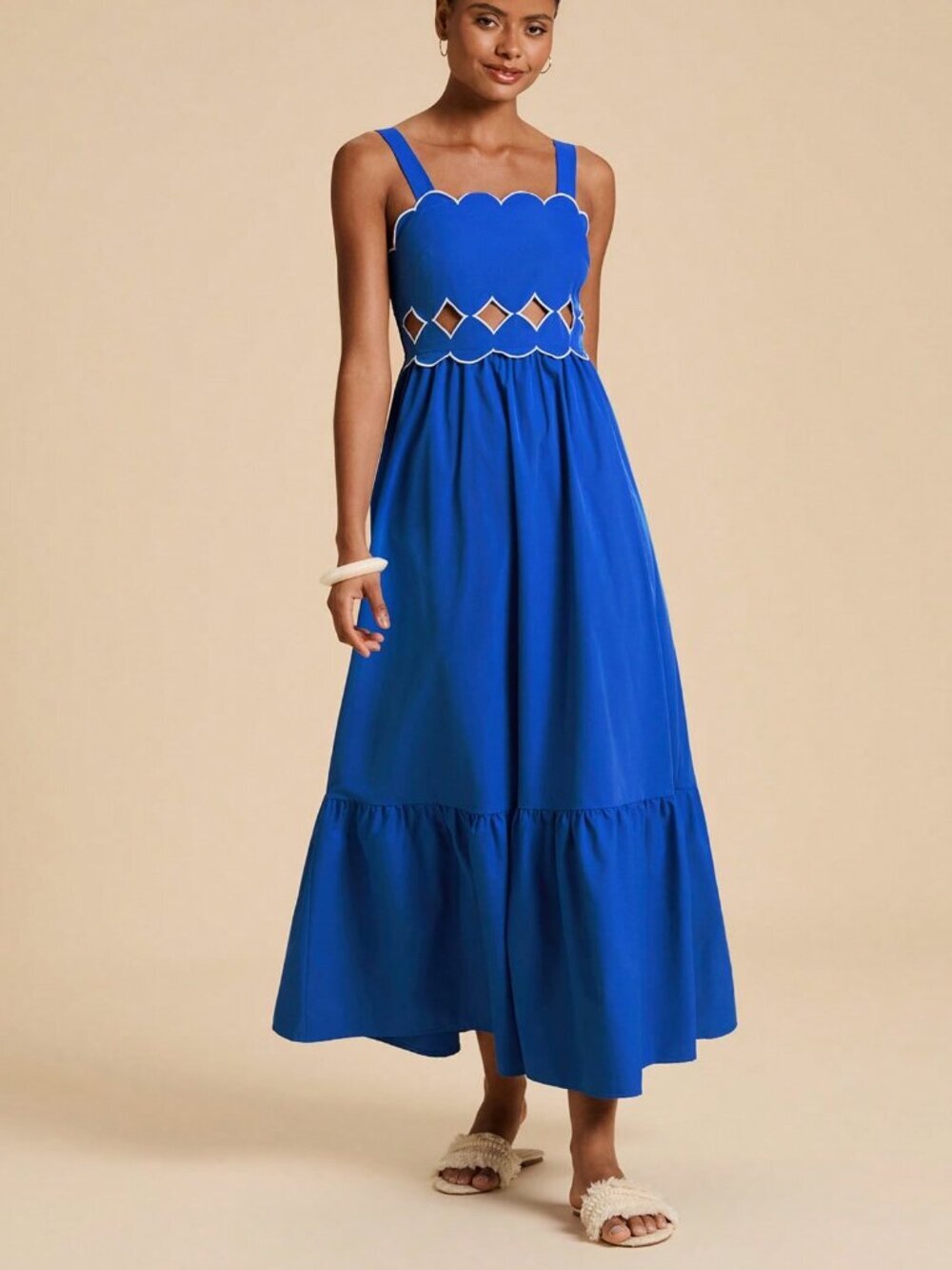 Blue Boho Women's Sleeveless Embroidered Waist Long Dress - Picture 6 of 7